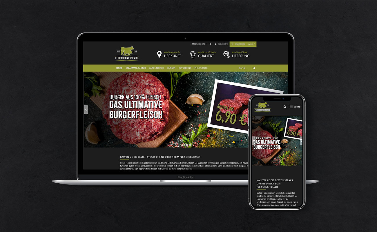 Startseite der Fleischgeniesser-Website auf Laptop und Handy