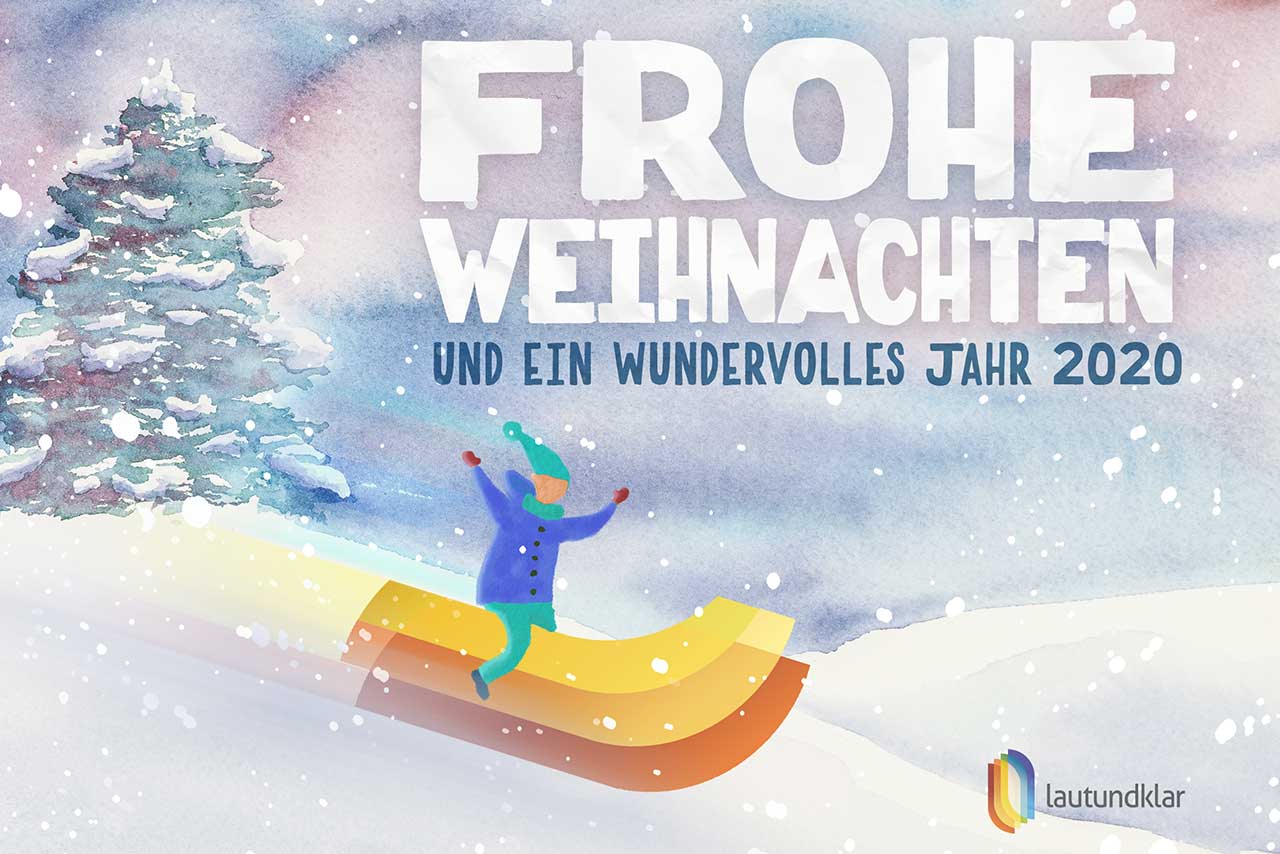 Aquarell-Weihnachtskarte "Frohe Weihnachten und ein wundervolles Jahr 2020"