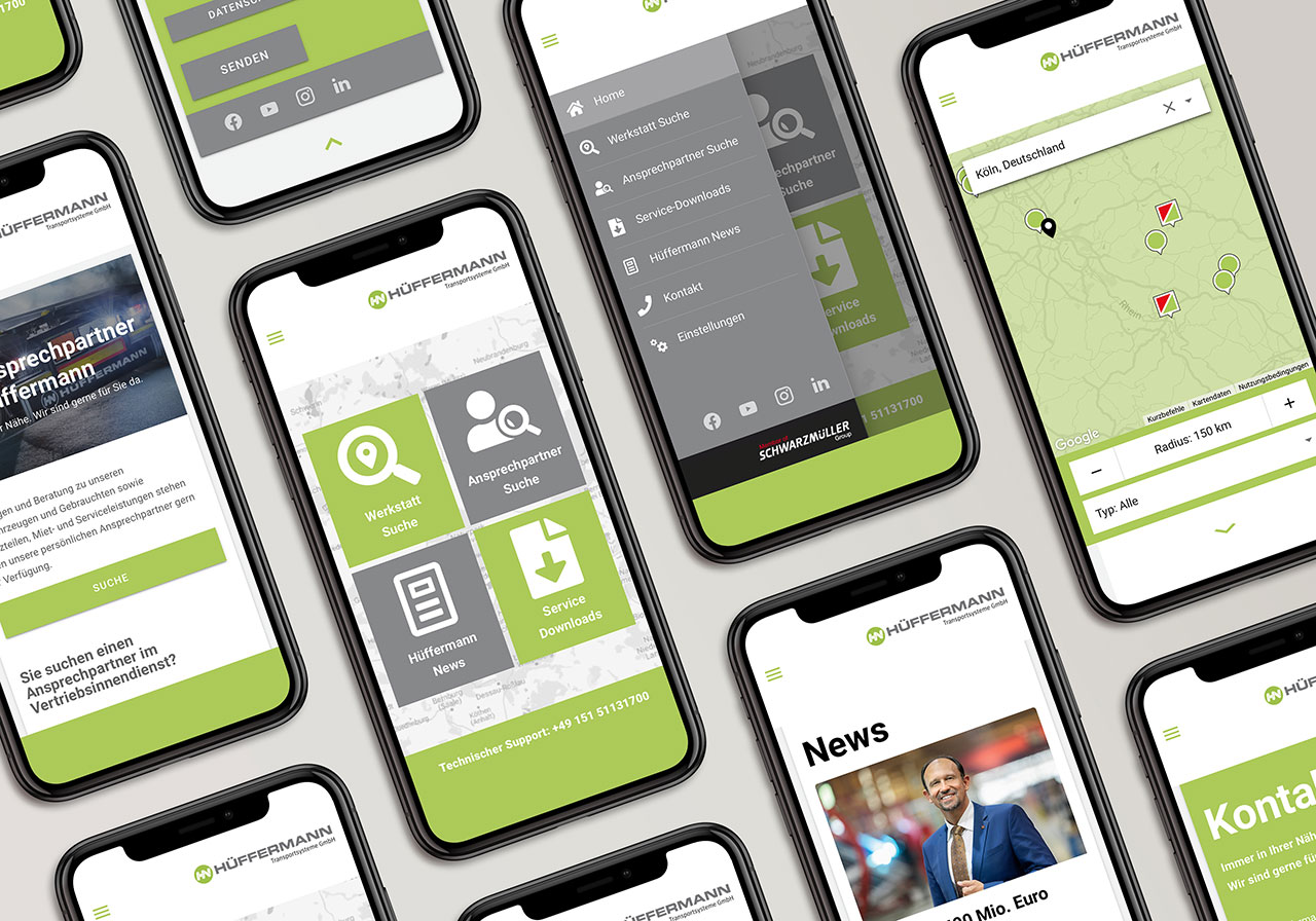 Mobile Version der Website für Hüffermann