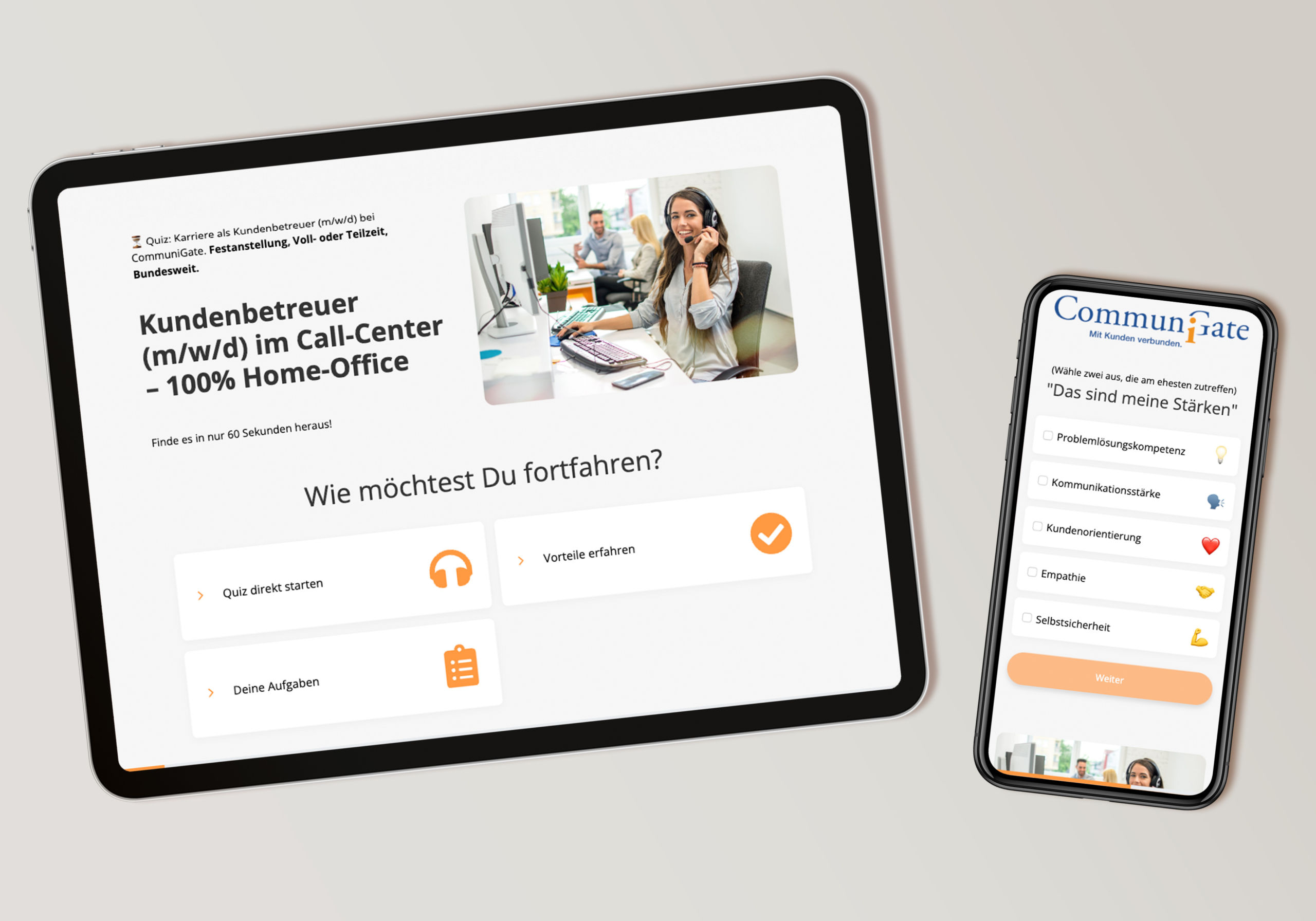 Communigate- Website-Seiten auf Tablet und Mobiltelefonen