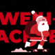 Weihnachtsmann auf Skateboard vor dem Schriftzug Weihnachten in roter Schrift.