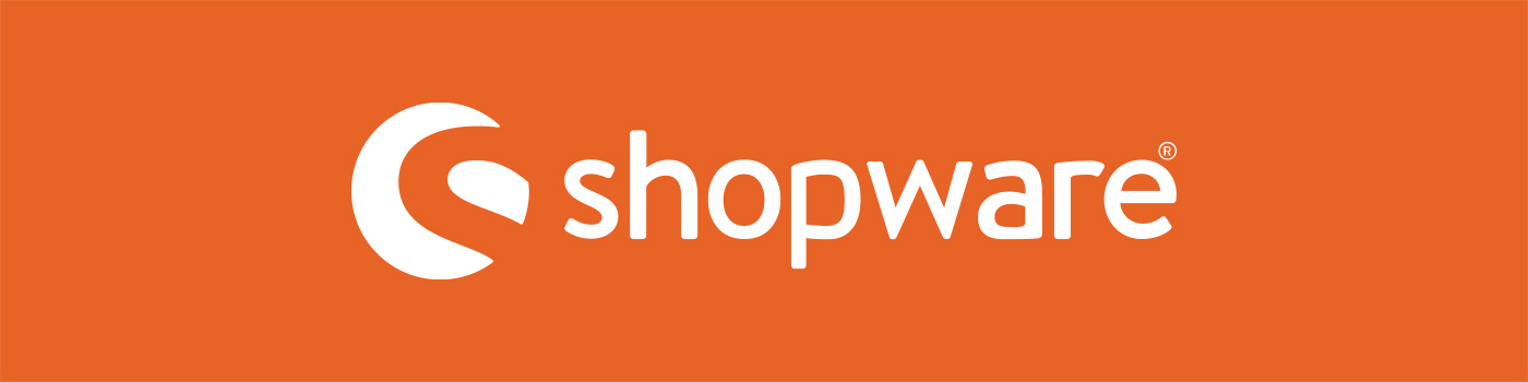 Shopware Logo auf orangefarbenem Hintergrund.