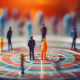 Miniaturfiguren auf Zielscheibe, symbolisiert Marketingstrategie und Zielgruppenfokus.