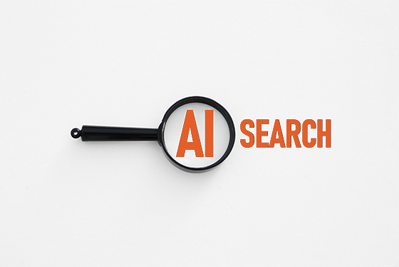 AI-Search Lupe mit dem Text AI Search, symbolisiert künstliche Intelligenz bei Suchvorgängen.