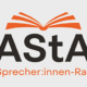 AStA Sprecher:innen-Rat Logo mit offenem Buchsymbol in Orange.
