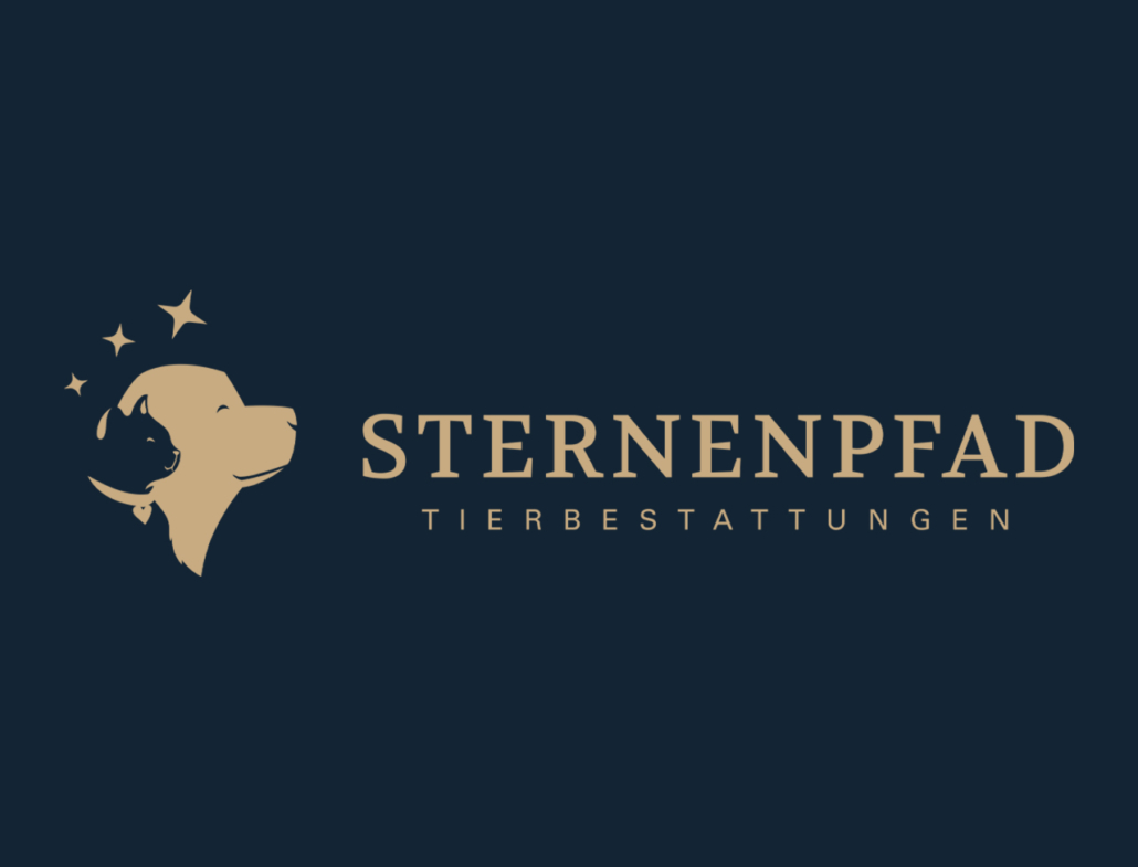 Logo von Sternenpfad Tierbestattungen mit stilisiertem Tierprofil und Sternen.