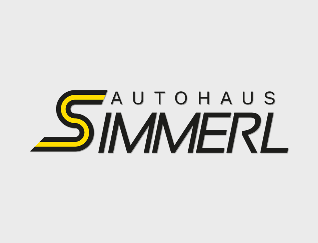 Logo des Autohauses Simmerl mit stilisiertem gelbem „S“ auf weißem Hintergrund.