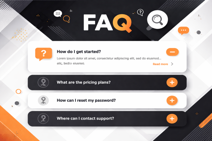 faq-blog FAQ-Bereich mit Fragen zu Einstieg, Preisen, Passwortzurücksetzung und Support.