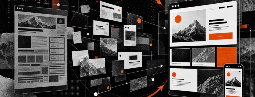 Bild illustriert einen Website Relaunch mit symbolischer Darstellung einer alten und neuen Website