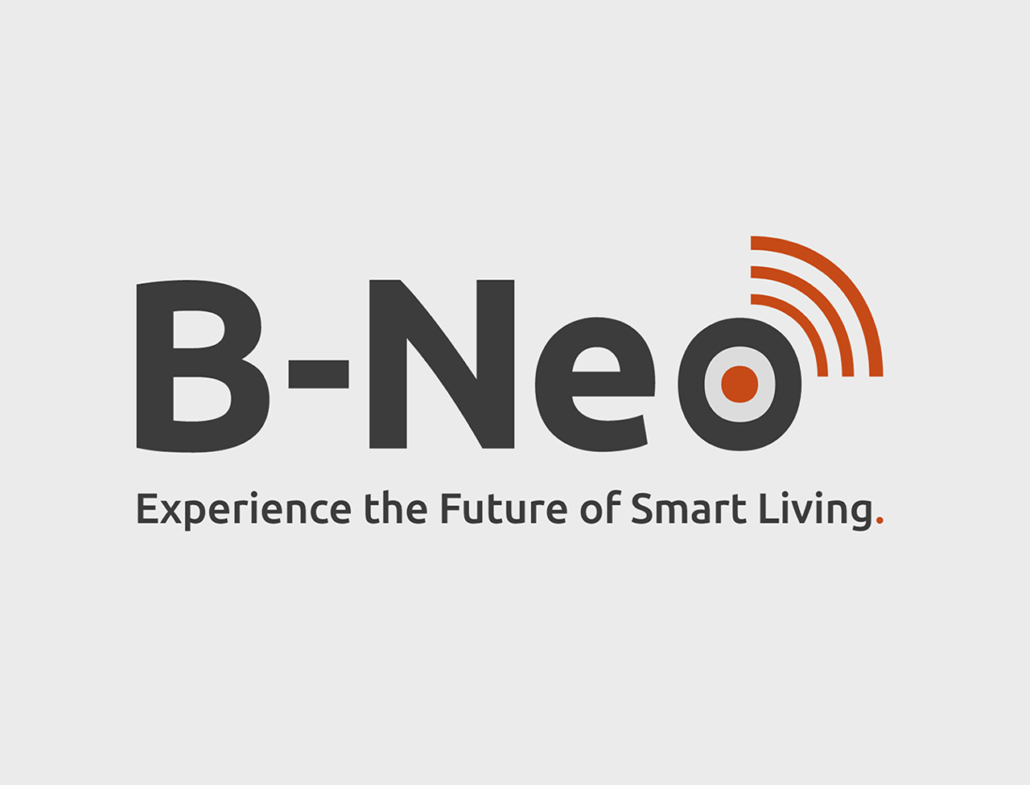 Logo von B-Neo mit dem Slogan Erleben Sie die Zukunft des Smart Living.