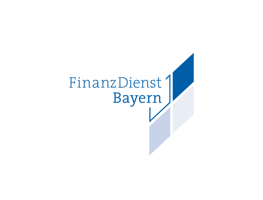 Logo von FinanzDienst Bayern in Blau und Weiß, symbolisiert Finanzdienstleistungen.