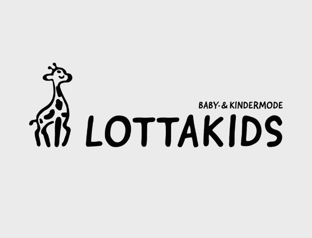 Logo von Lottakids, spezialisiert auf Baby- und Kindermode mit einem Giraffenmotiv.