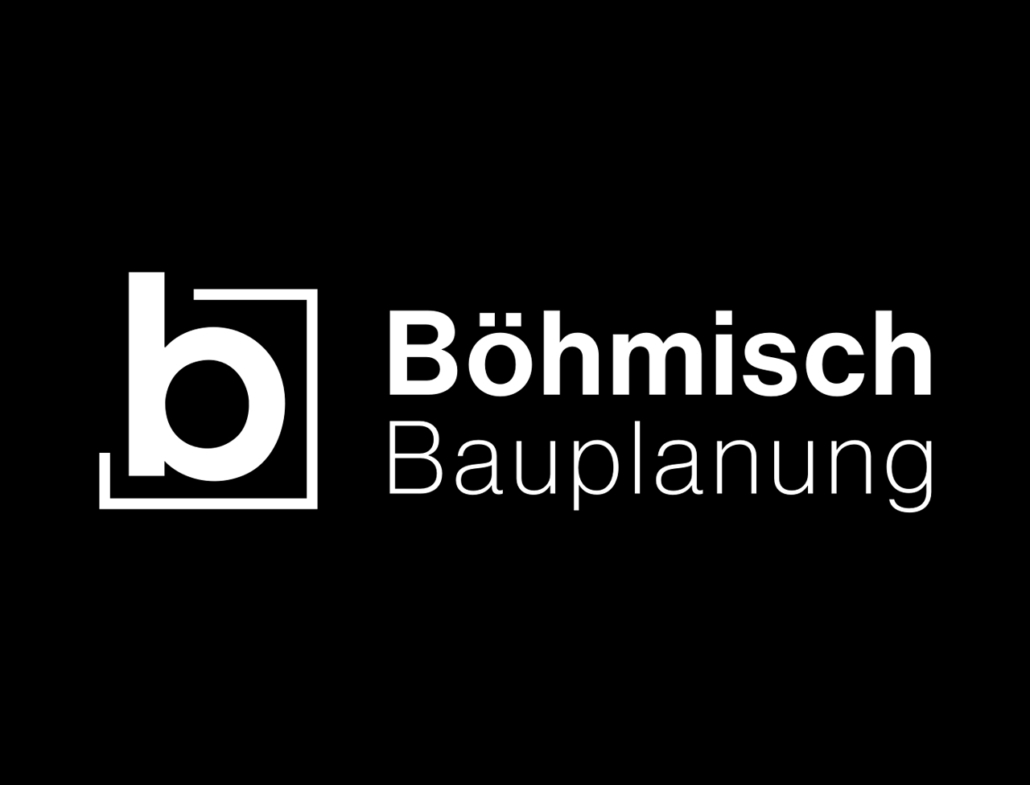 Logo von Böhmisch Bauplanung auf schwarzem Hintergrund. Professionelle Bauplanung und Design.