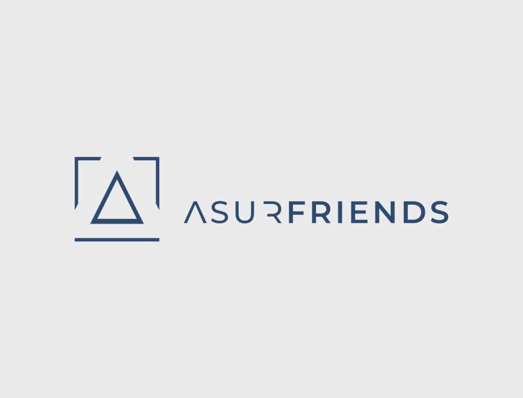 Logo von ASURFRIENDS: modernes Design mit geometrischen Formen in einem klaren Stil.