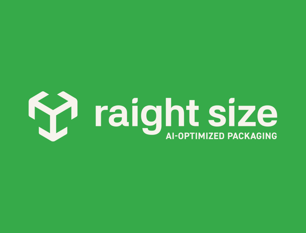 Logo von raight size für KI-optimierte Verpackung auf grünem Hintergrund.