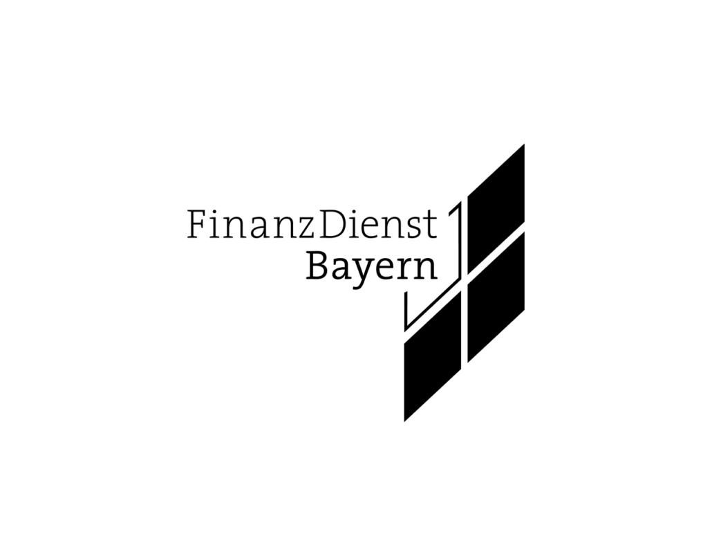 Logo von FinanzDienst Bayern in stilisiertem Schwarz-Weiß-Design.