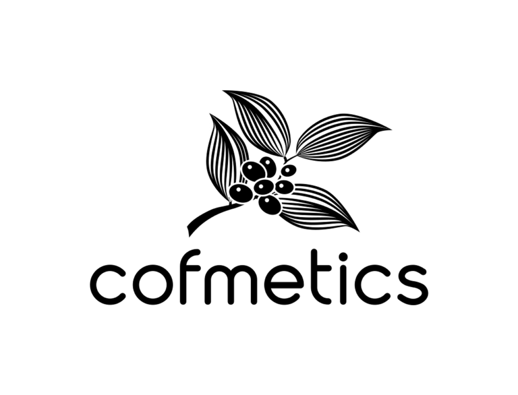 Logo von Cofmetics mit stilisierten Blättern und Beeren, das natürliche Schönheit symbolisiert.