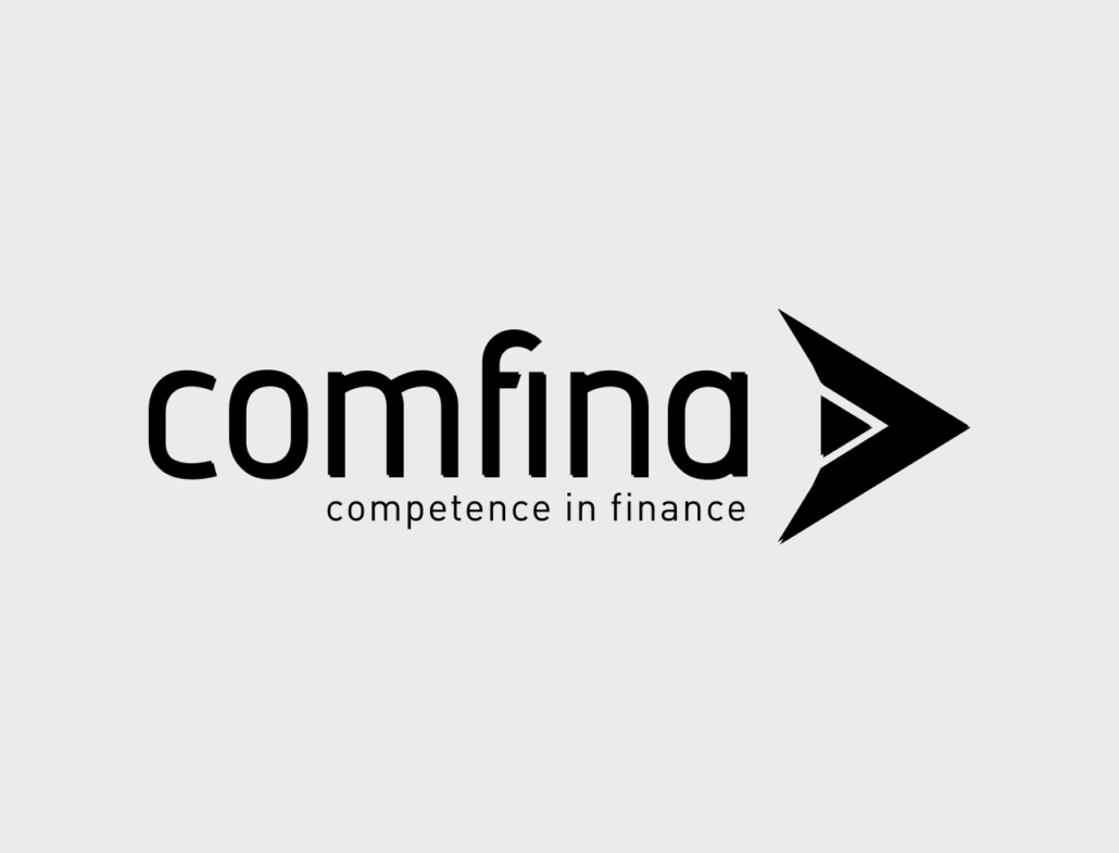 Logo von Comfina, Kompetenz im Finanzbereich, auf grauem Hintergrund.