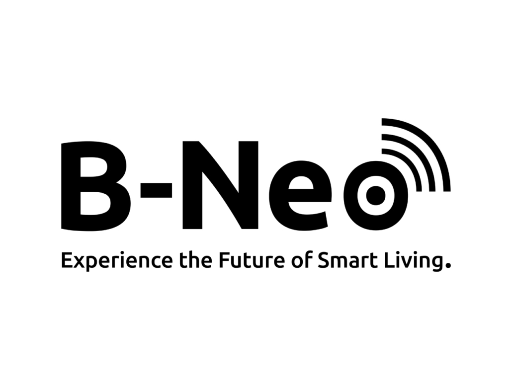 Logo von B-Neo mit dem Slogan: Experience the Future of Smart Living.