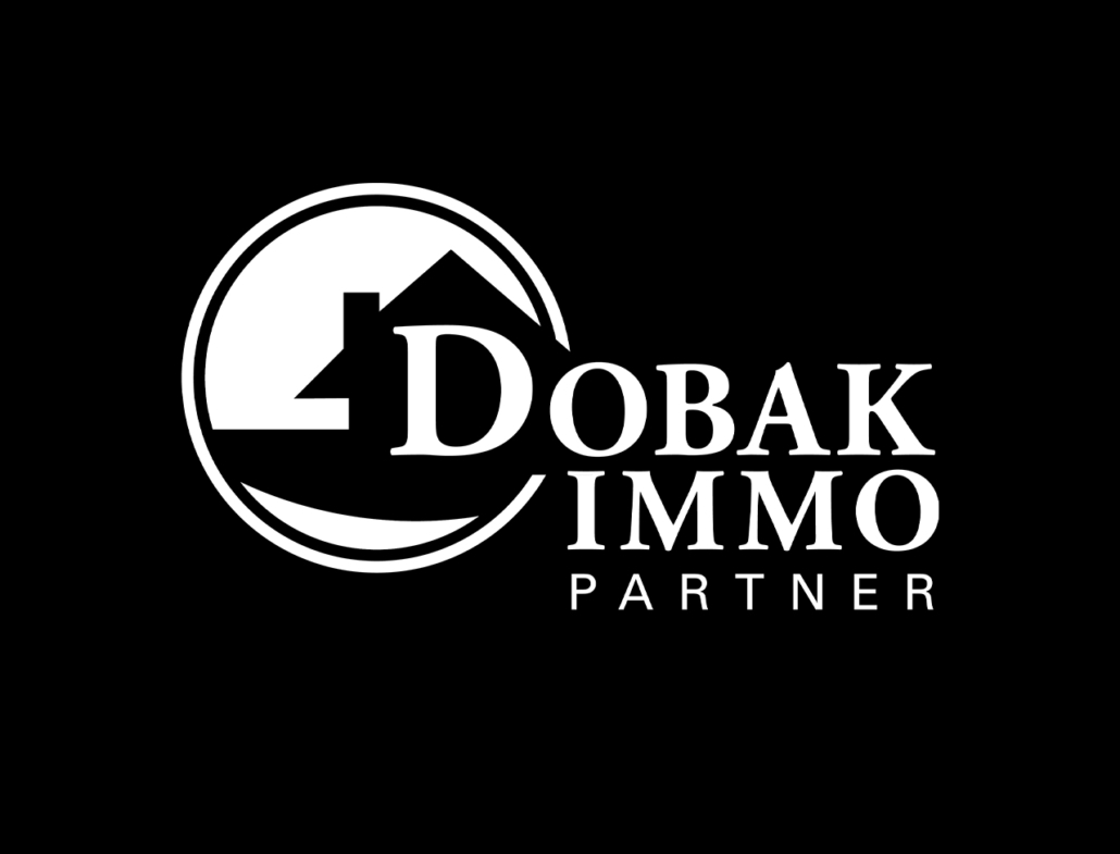 Logo von Dobak Immo Partner auf schwarzem Hintergrund. Immobilien-Dienstleistungen.