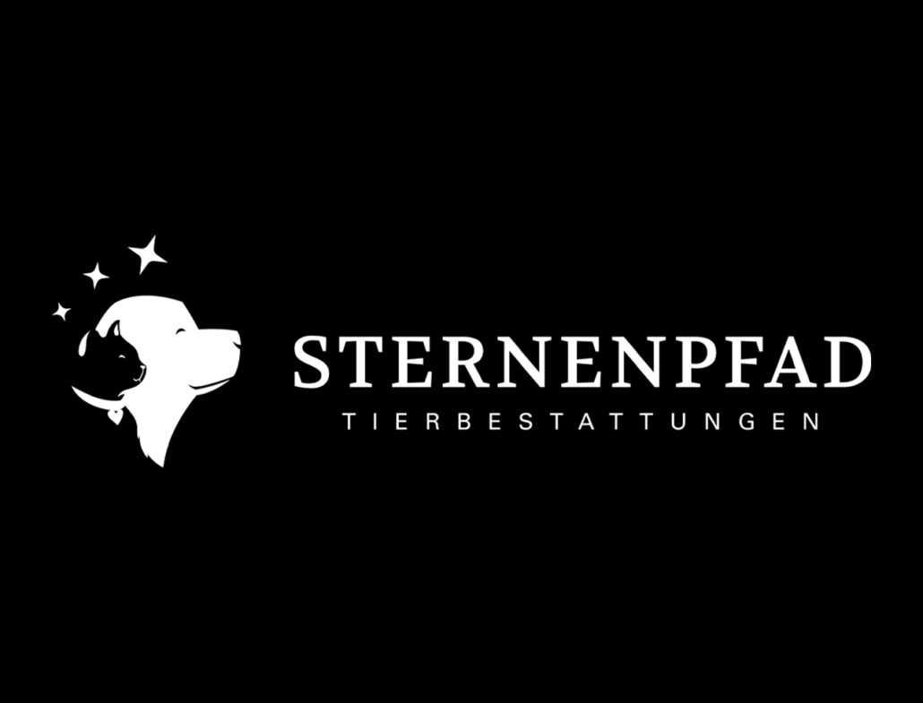 Logo von Sternenpfad Tierbestattungen mit Hund und Katze in stilisiertem Design.