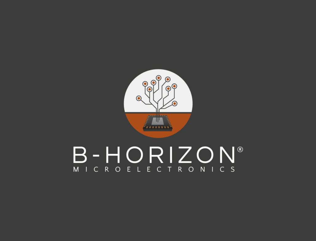 Logo von B-Horizon Microelectronics mit stilisiertem Schaltkreis und Mikrochip.