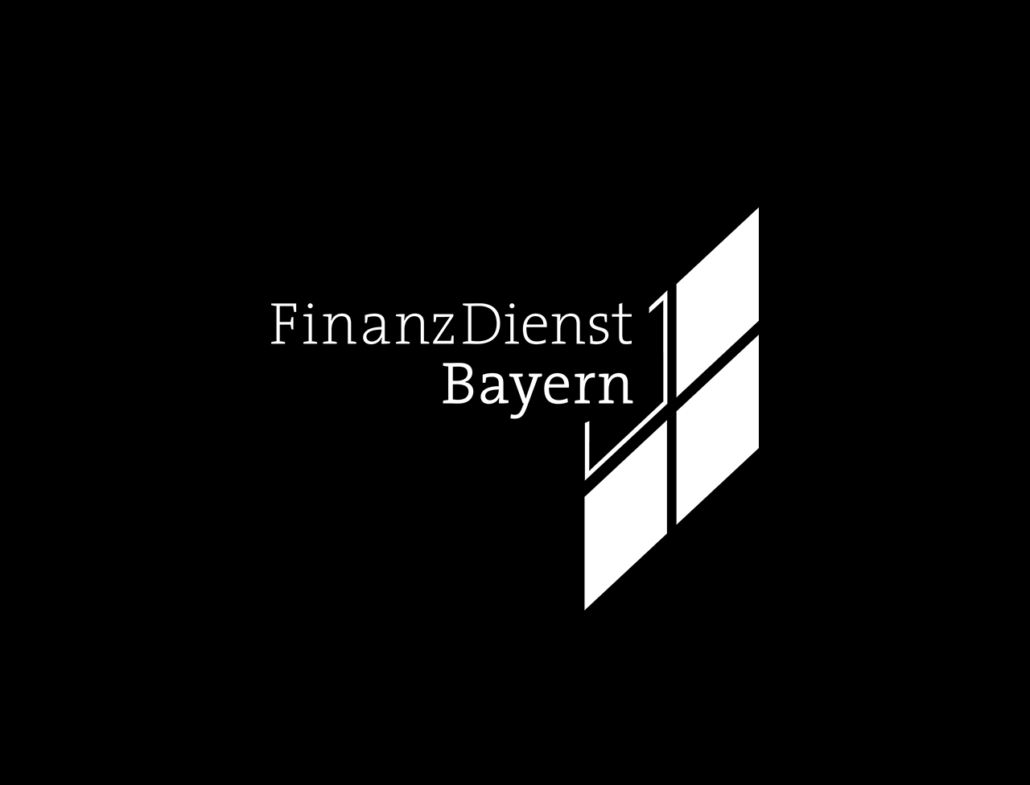 Logo von FinanzDienst Bayern auf schwarzem Hintergrund. Professionelles Finanzdienstleistungsunternehmen.