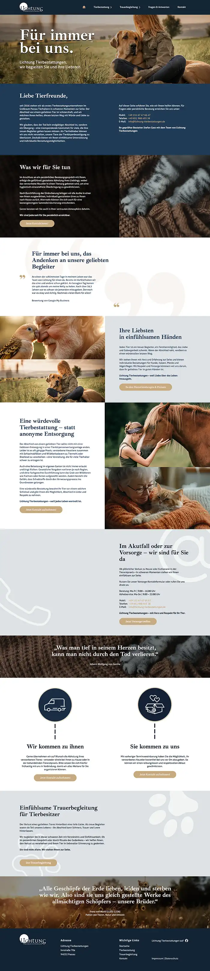 Lichtung Tierbestattungen Website